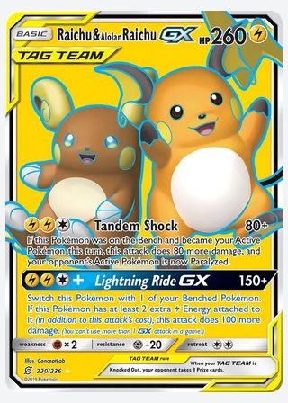 Raichu & Alolan Raichu GX — catalogusbeeld