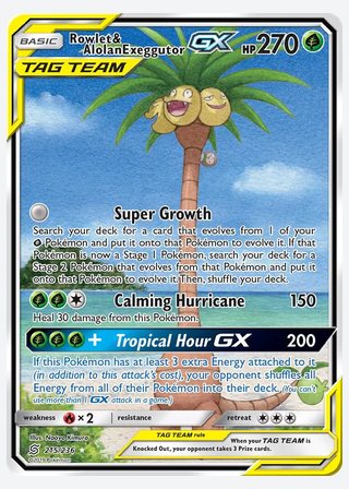 Rowlet & Alolan Exeggutor GX — catalogusbeeld