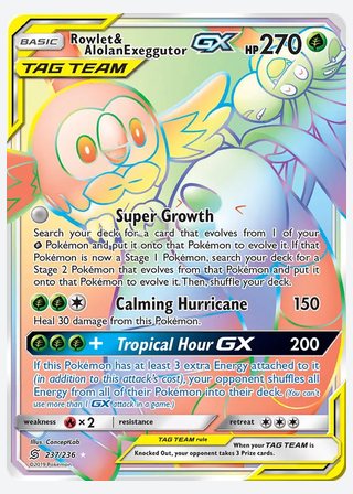 Rowlet & Alolan Exeggutor GX — catalogusbeeld