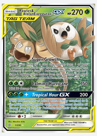 Rowlet & Alolan Exeggutor GX — catalogusbeeld