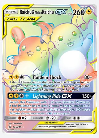 Raichu & Alolan Raichu GX — catalogusbeeld